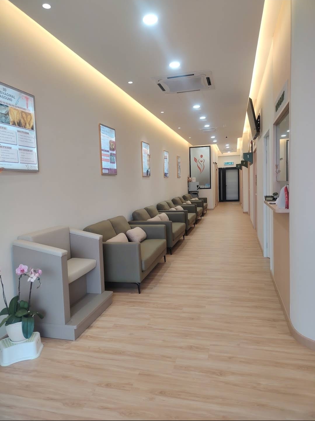 Cosy waiting area with sage chairs